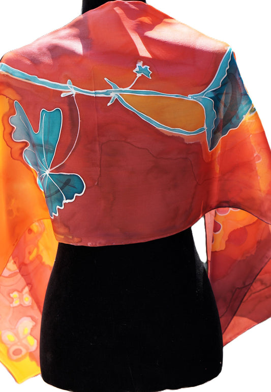 Hand Painted Silk Scarf - Red Geranium