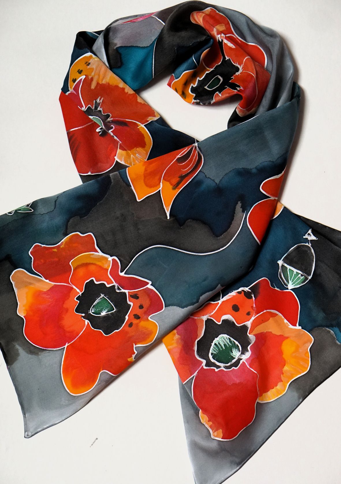 Silk Scarf, Hand painted - Dancing