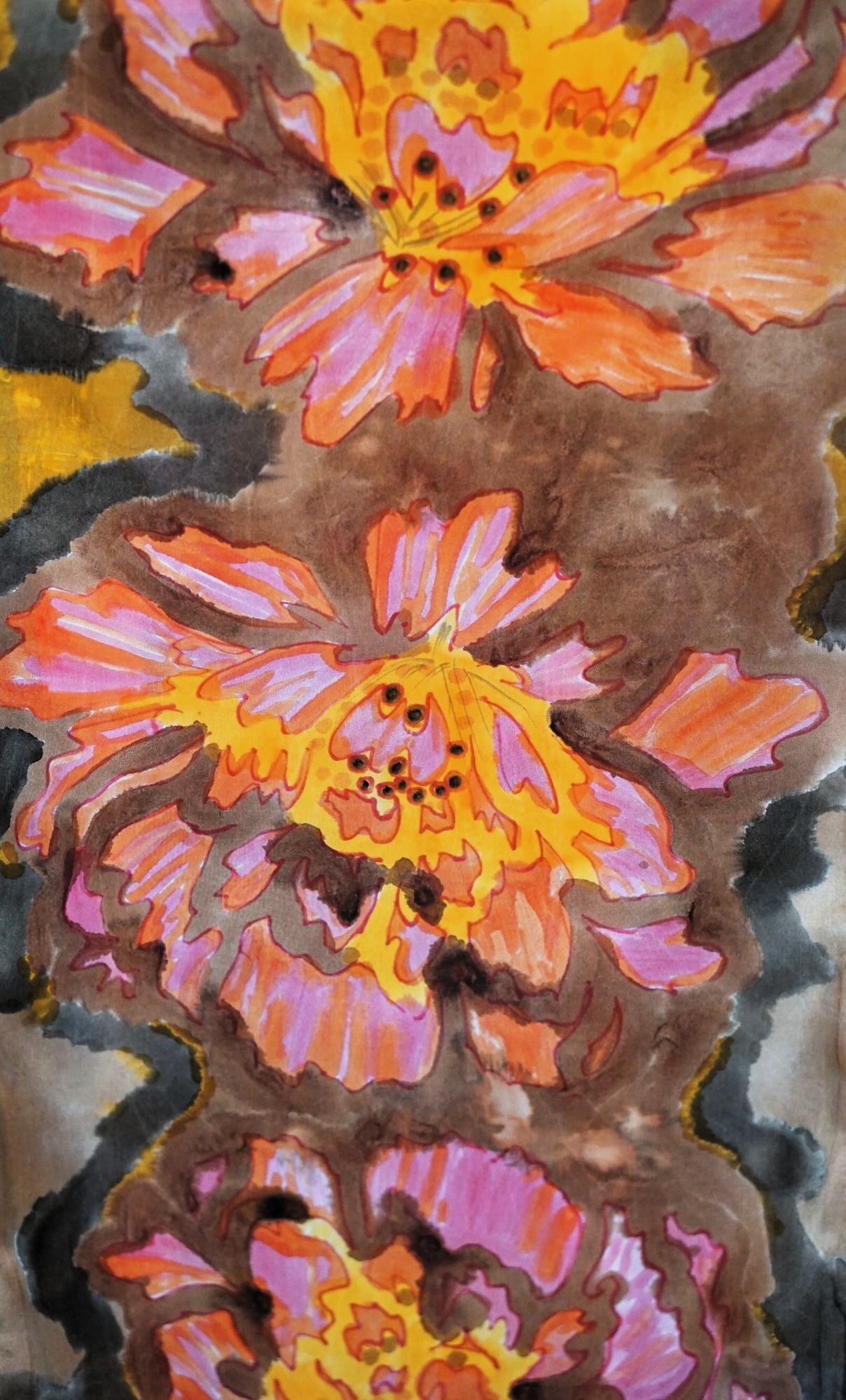 Hand Painted Silk Scarf - Aster