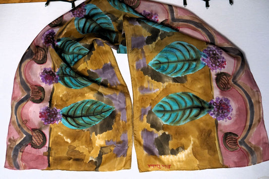 Hand Painted Silk Scarf - Beautyberry