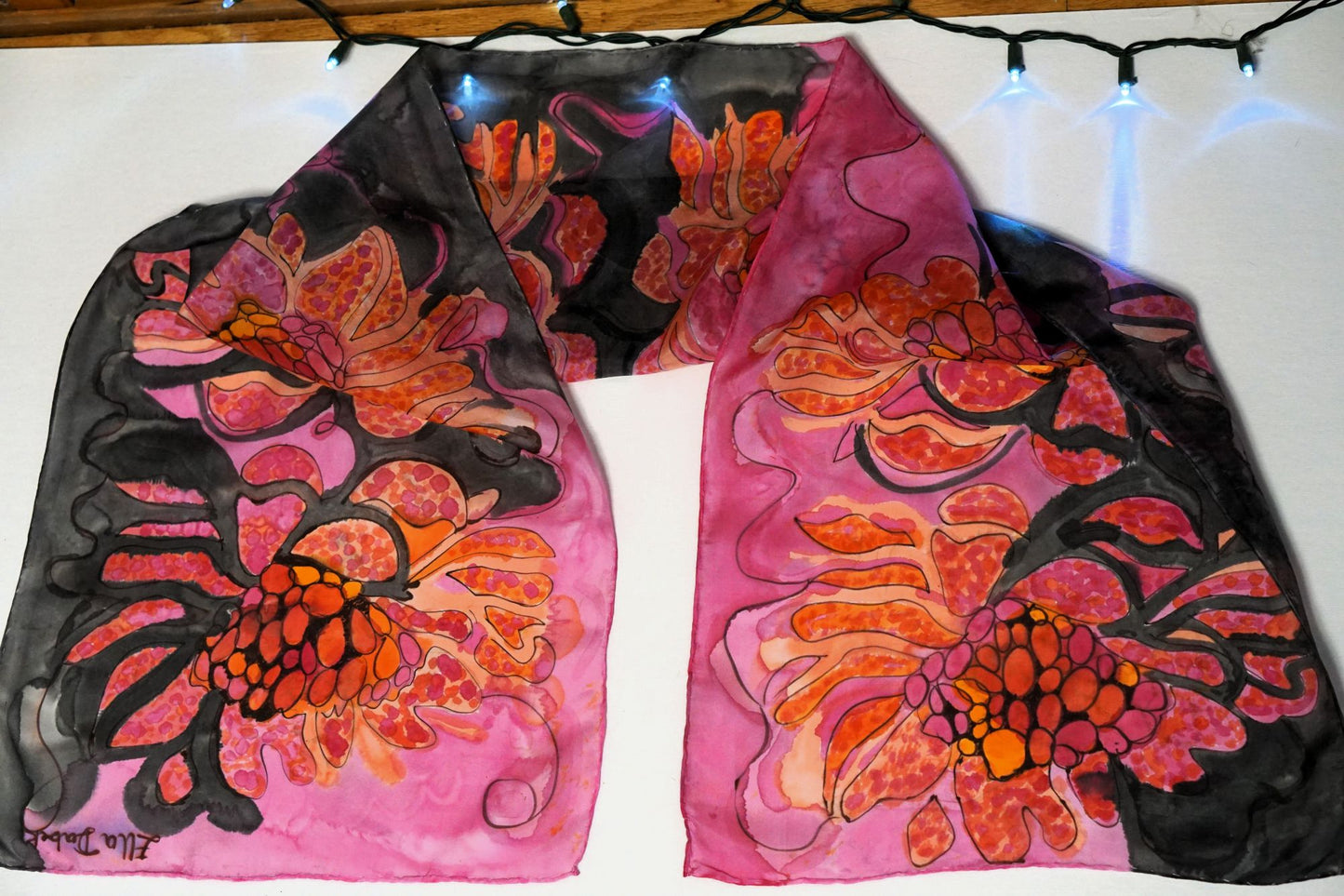 Hand Pained Silk Scarf - Dahlia