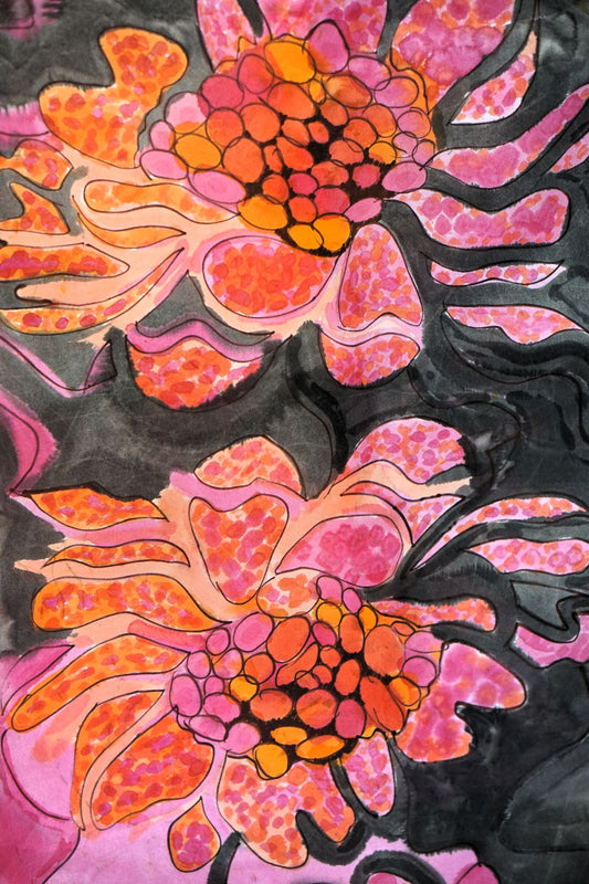 Hand Pained Silk Scarf - Dahlia