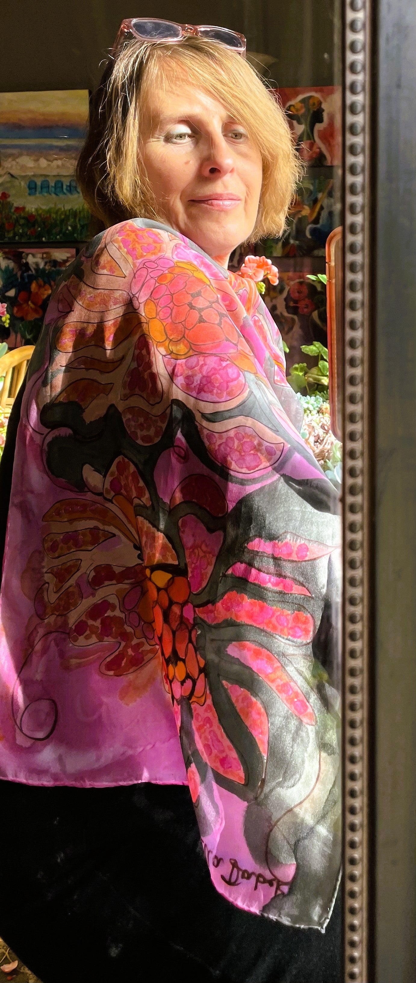 Hand Pained Silk Scarf - Dahlia