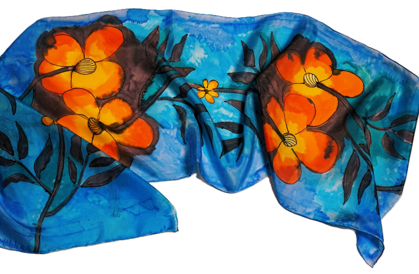 Hand Painted Silk Scarf - Morocco Blue