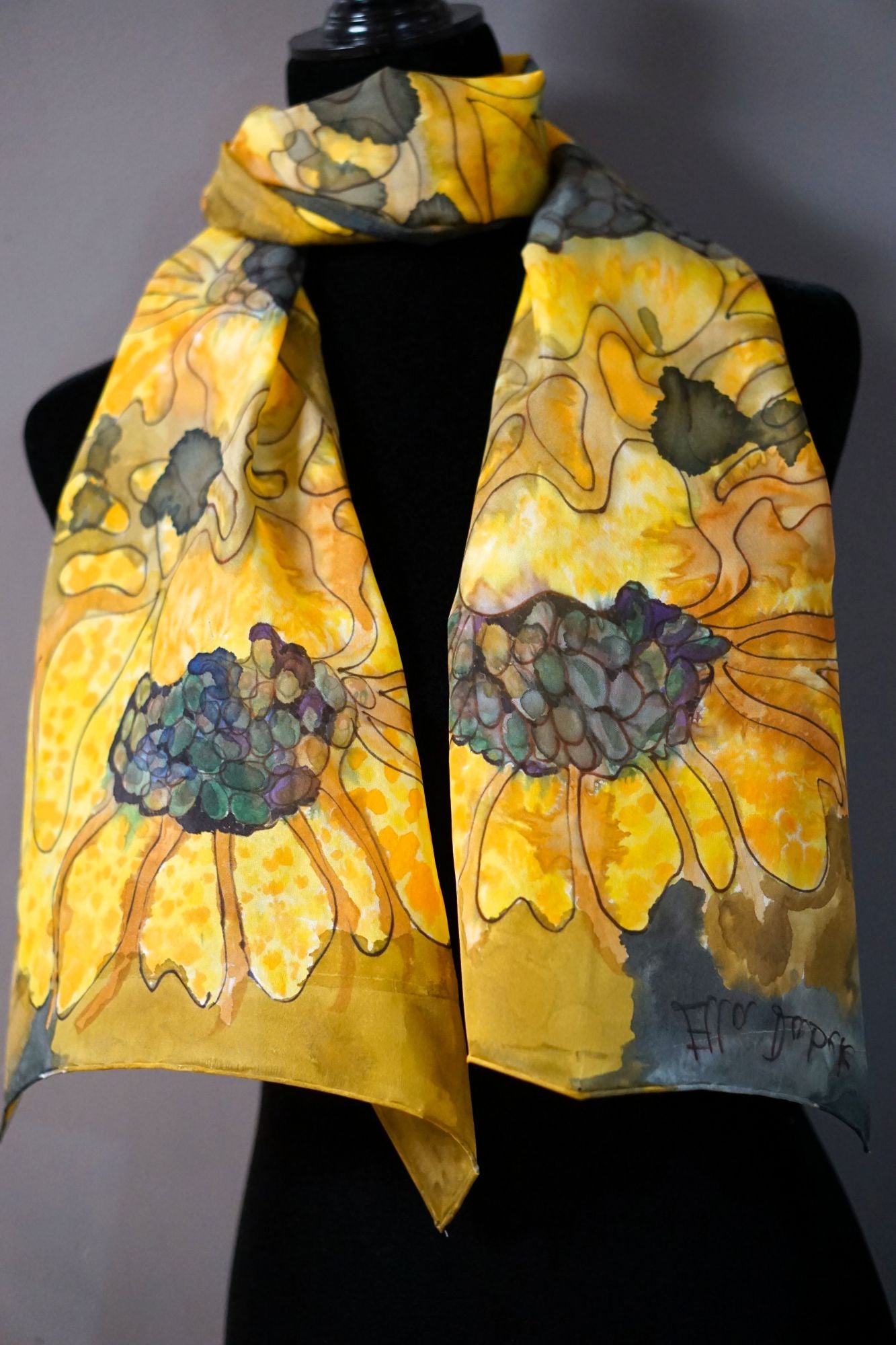 Hand Painted Silk Scarf - Turmeric