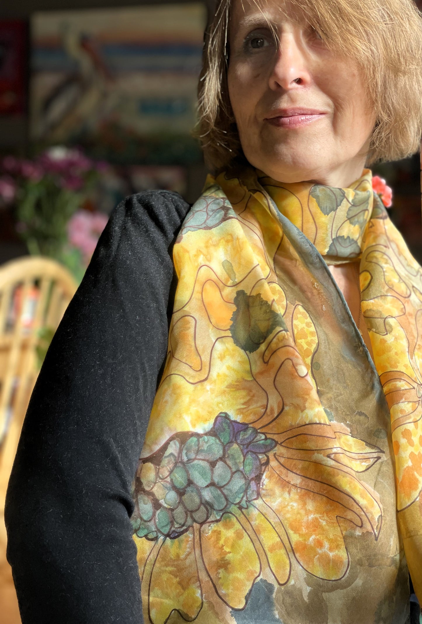 Hand Painted Silk Scarf - Turmeric